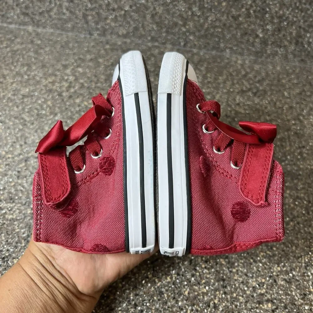 Converse All Star Little Kids Infant 5 Classic Red High Top Bow Acc Sneaker Shoe